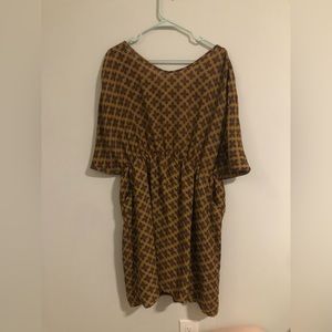 Umgee - Cold Shoulder Patterned Gold Dress with Pockets